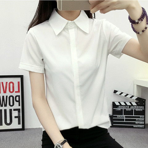 Women Formal Wear Korean - Белая свободная женская рубашка с коротким