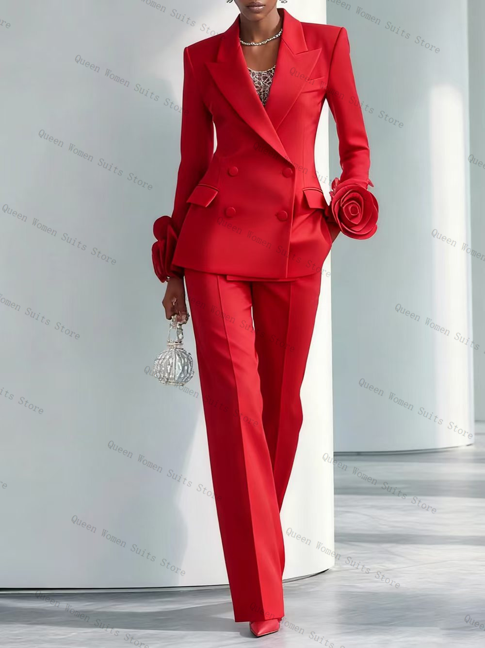 Women Formal Wear Blazer Set - Роскошный красный женский костюм, комплект из