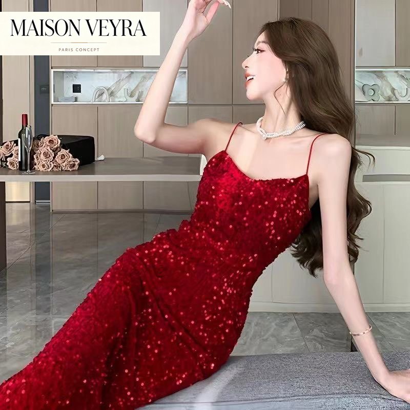 Women Formal Wear Korean - Элегантное красное платье для вечеринок и